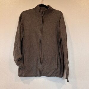 Gap‎ Mens Brown 100% Cotton Full Zip Mock Neck Cardigan Sweater Largee